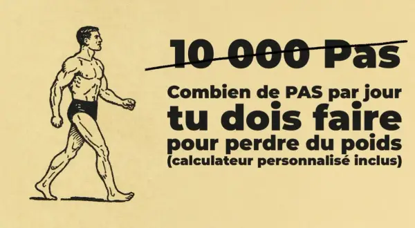Dessin d'un homme musclé marchant, avec le texte "Combien de pas tu dois faire pour perdre du poids".